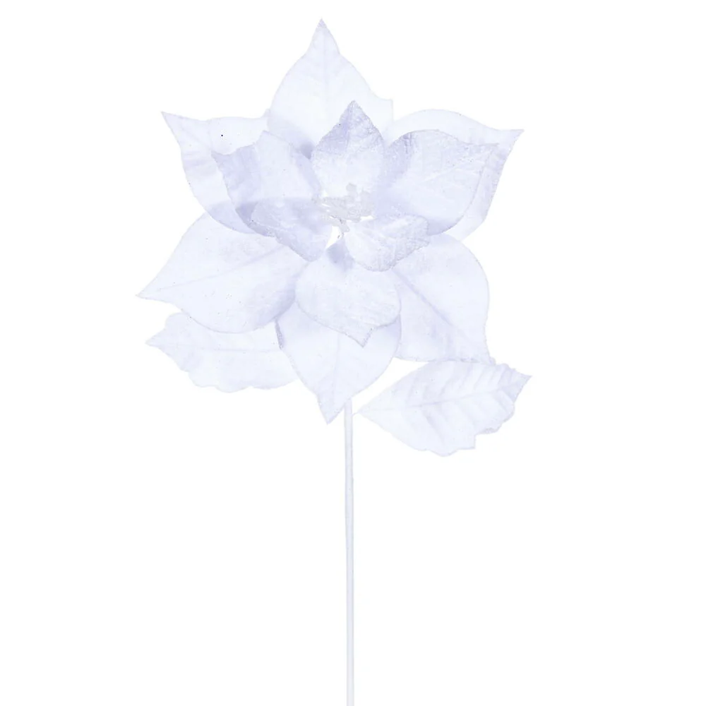 20"x12" Glittered Classic Velvet Artificial Poinsettia Flower Stem -White (Pack of 12)