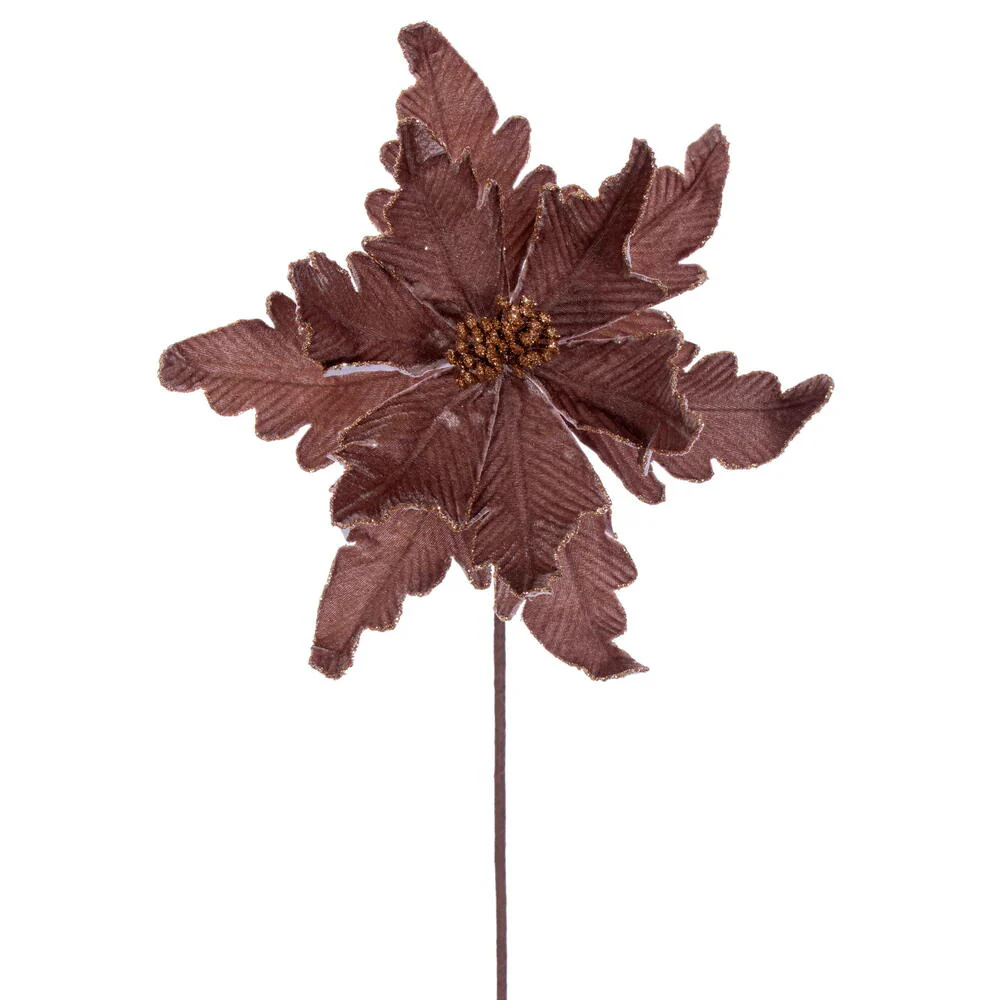 20"x13" Glittered Velvet Artificial Poinsettia Flower Stem -Mocha (Pack of 12)
