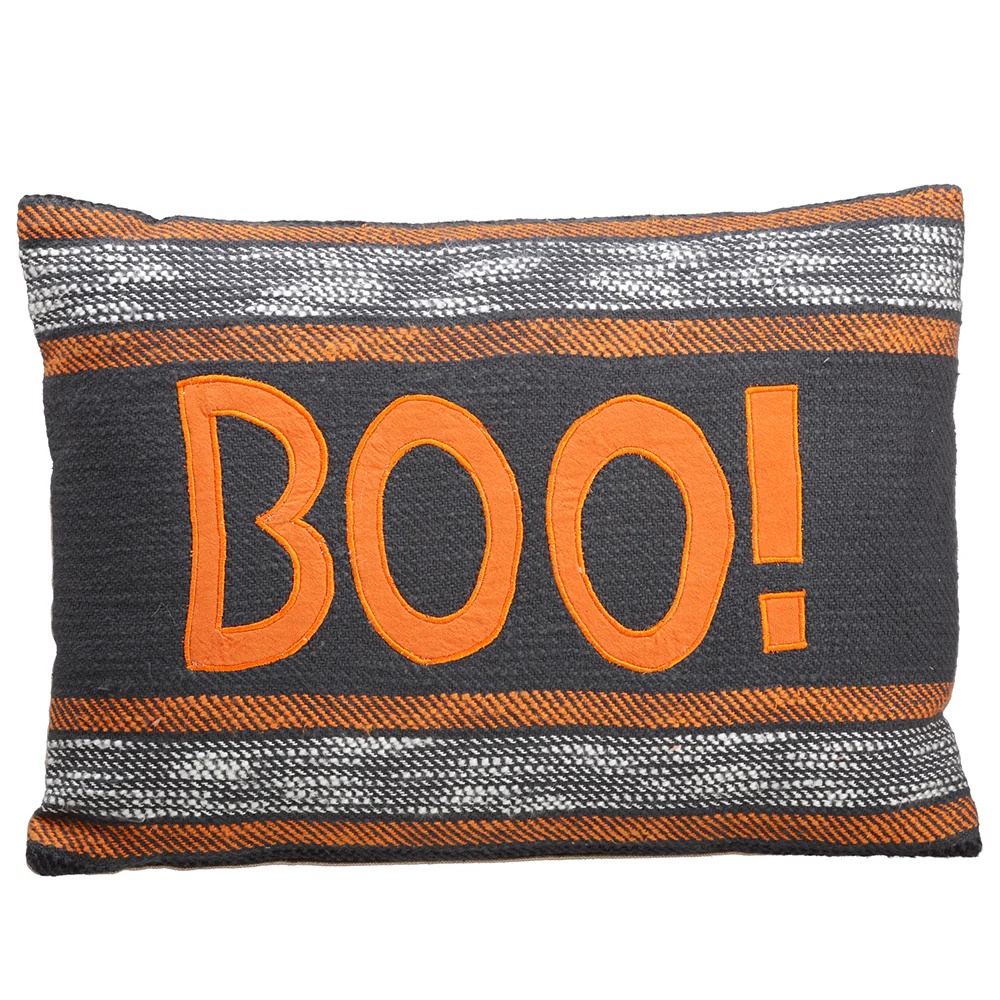 20"x14" Embroidered Boo Pillow -Orange/Black (Pack of 2)