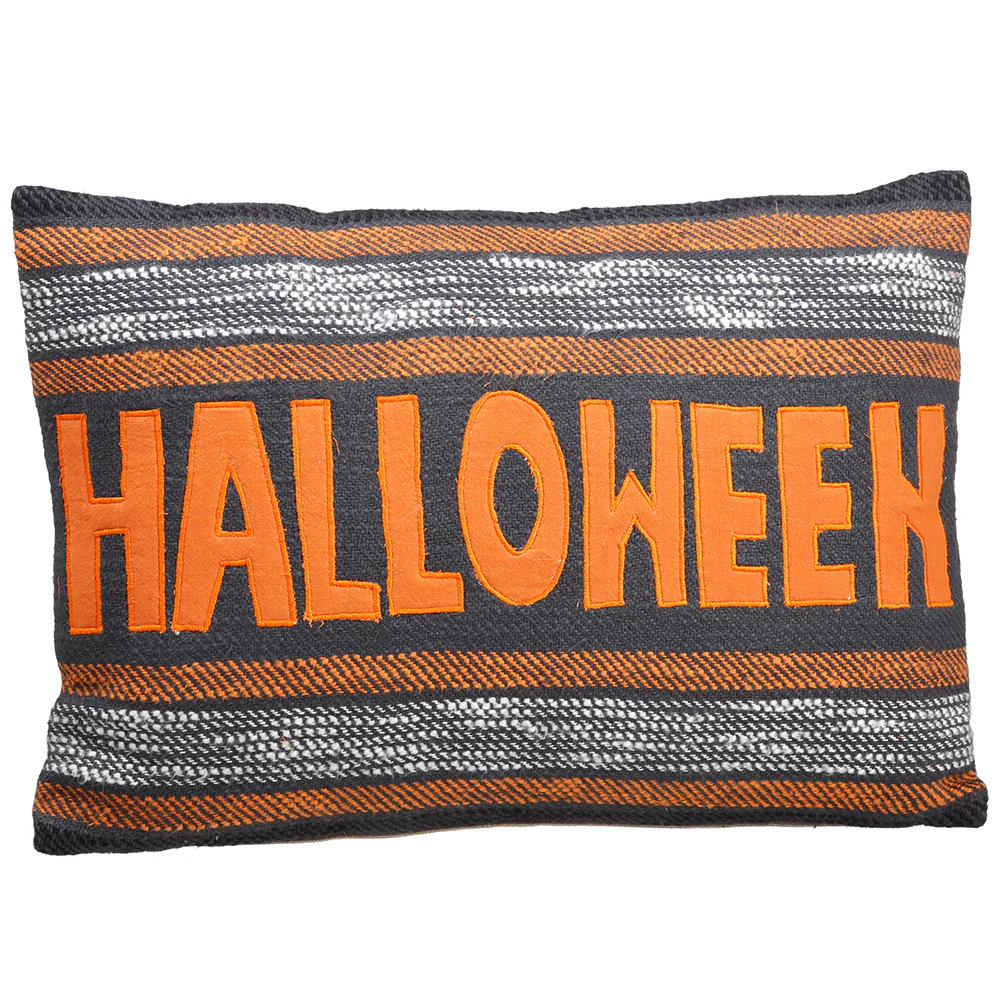 20"x14" Embroidered Halloween Pillow -Orange/Black (Pack of 2)