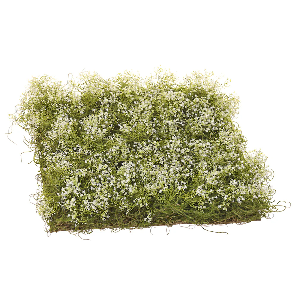 20"x20" Moss & Gypsophila Flower Artificial Mat -Green/White (Pack of 2)
