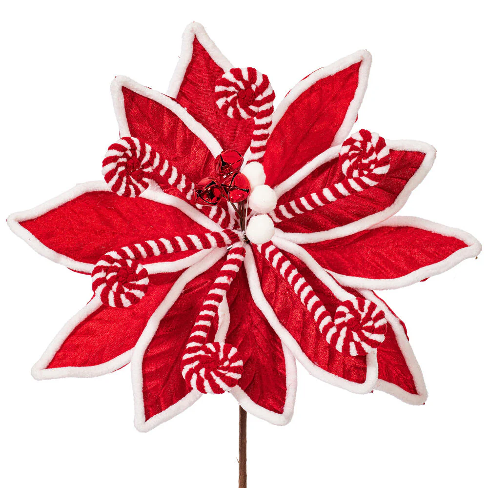 21.5" Candy Cane Artificial Poinsettia Flower Stem -Red/White (Pack of 12) - Image 2