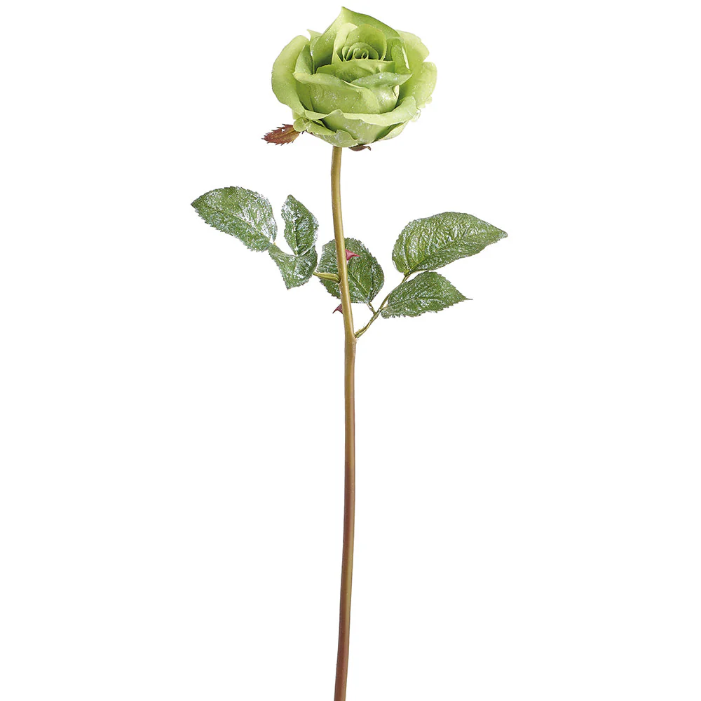 21.5" Glittered Artificial Rose Flower Stem -Green (Pack of 12)