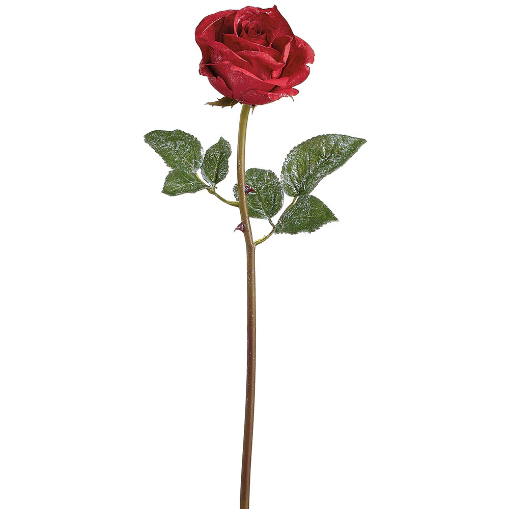21.5" Glittered Artificial Rose Flower Stem -Red (Pack of 12)