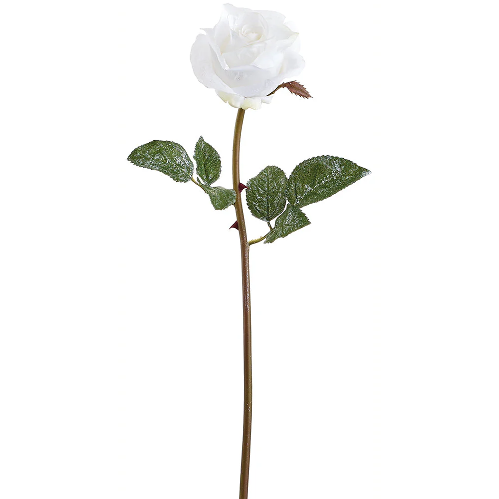 21.5" Glittered Artificial Rose Flower Stem -White (Pack of 12)