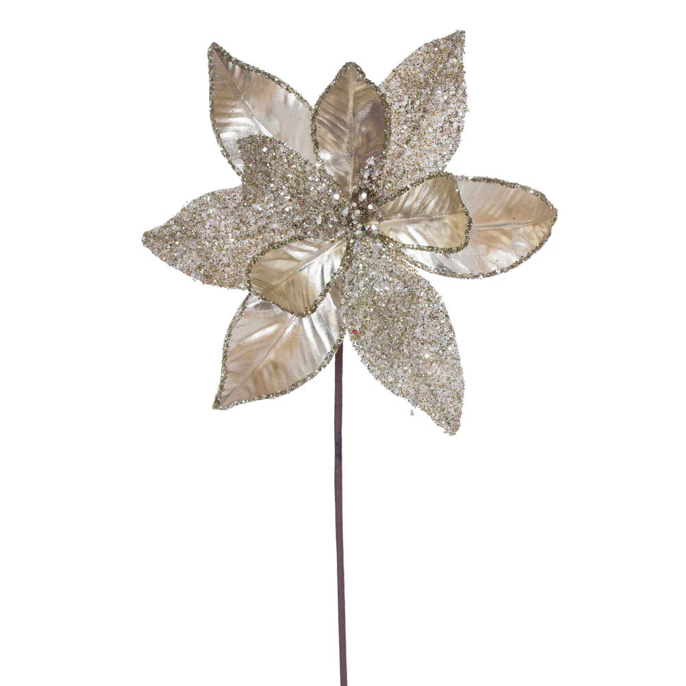 21.5"Hx11"W Glittered Artificial Poinsettia Flower Stem -Champagne (Pack of 12)