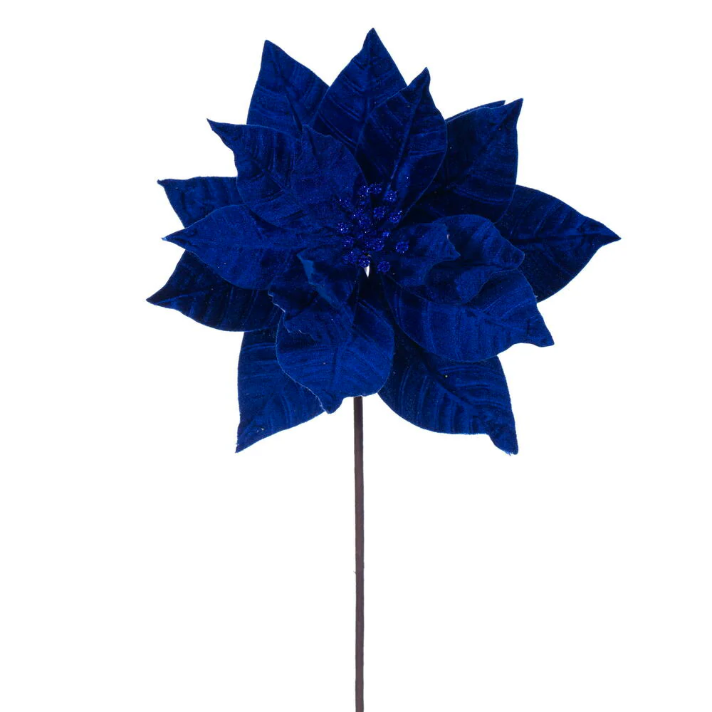 21.5"Hx12"W Artificial Poinsettia Flower Stem -BLue (Pack of 12)
