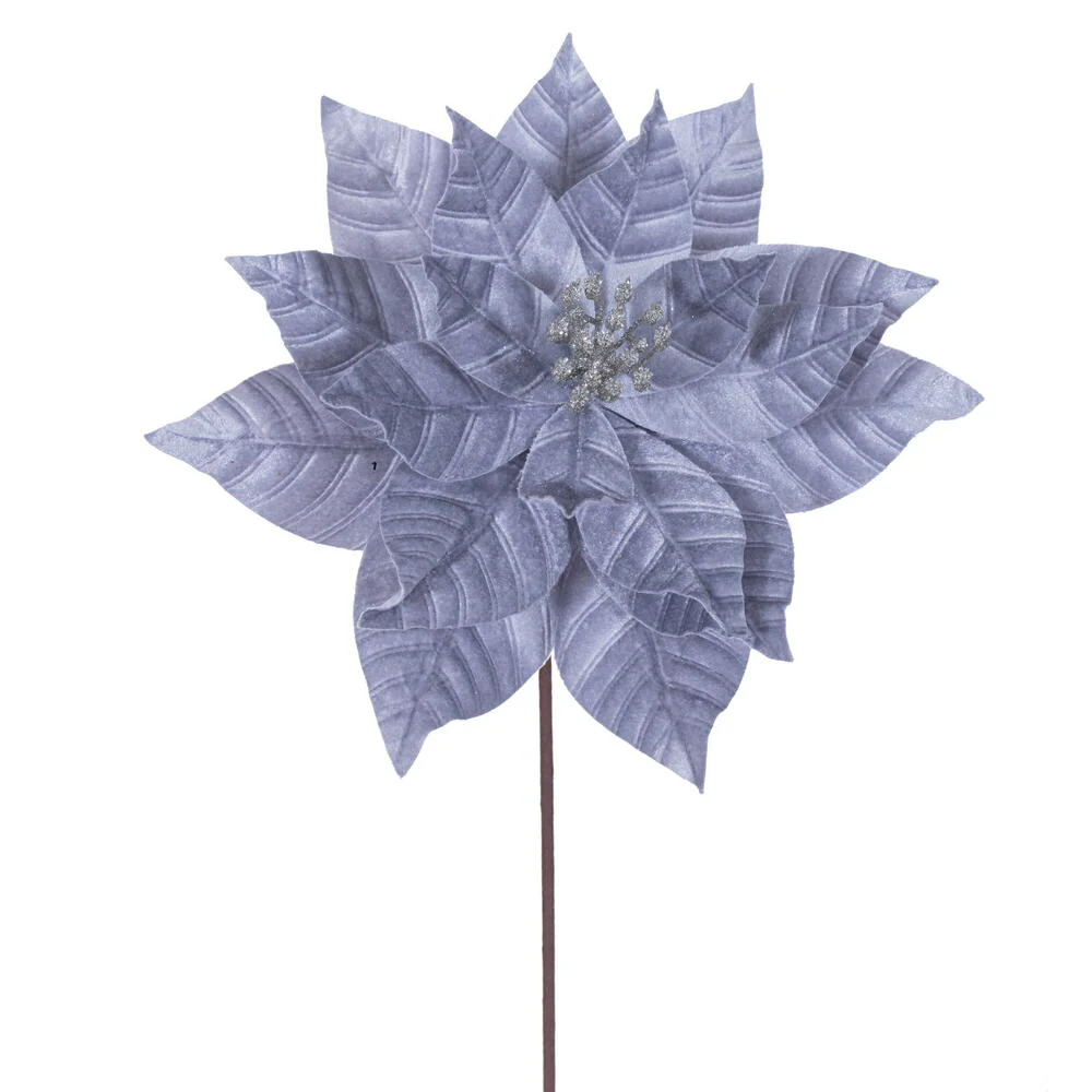 21.5"Hx12"W Artificial Poinsettia Flower Stem -Pewter (Pack of 12)