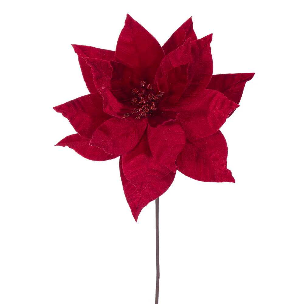 21.5"Hx12"W Artificial Poinsettia Flower Stem -Red (Pack of 12)