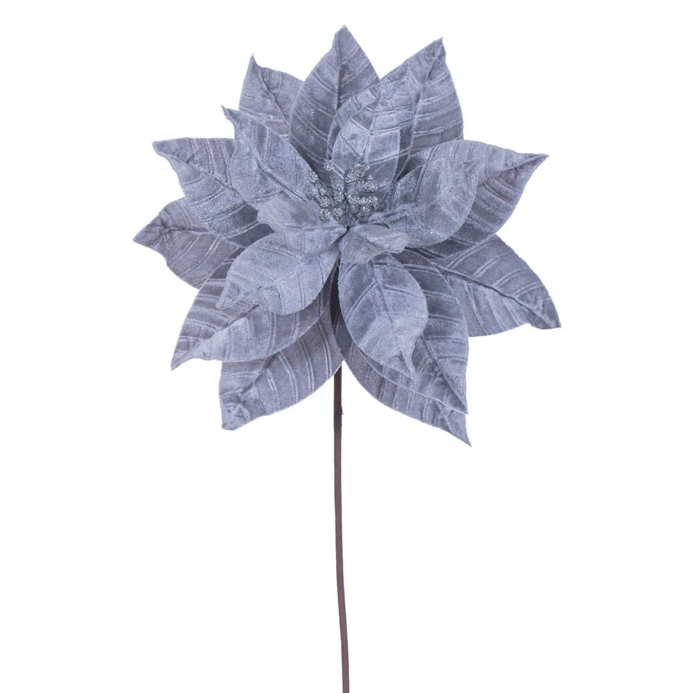 21.5"Hx12"W Artificial Poinsettia Flower Stem -Silver (Pack of 12)