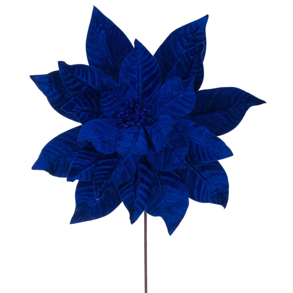 21.5"Hx18"W Artificial Poinsettia Flower Stem -Blue (Pack of 6)