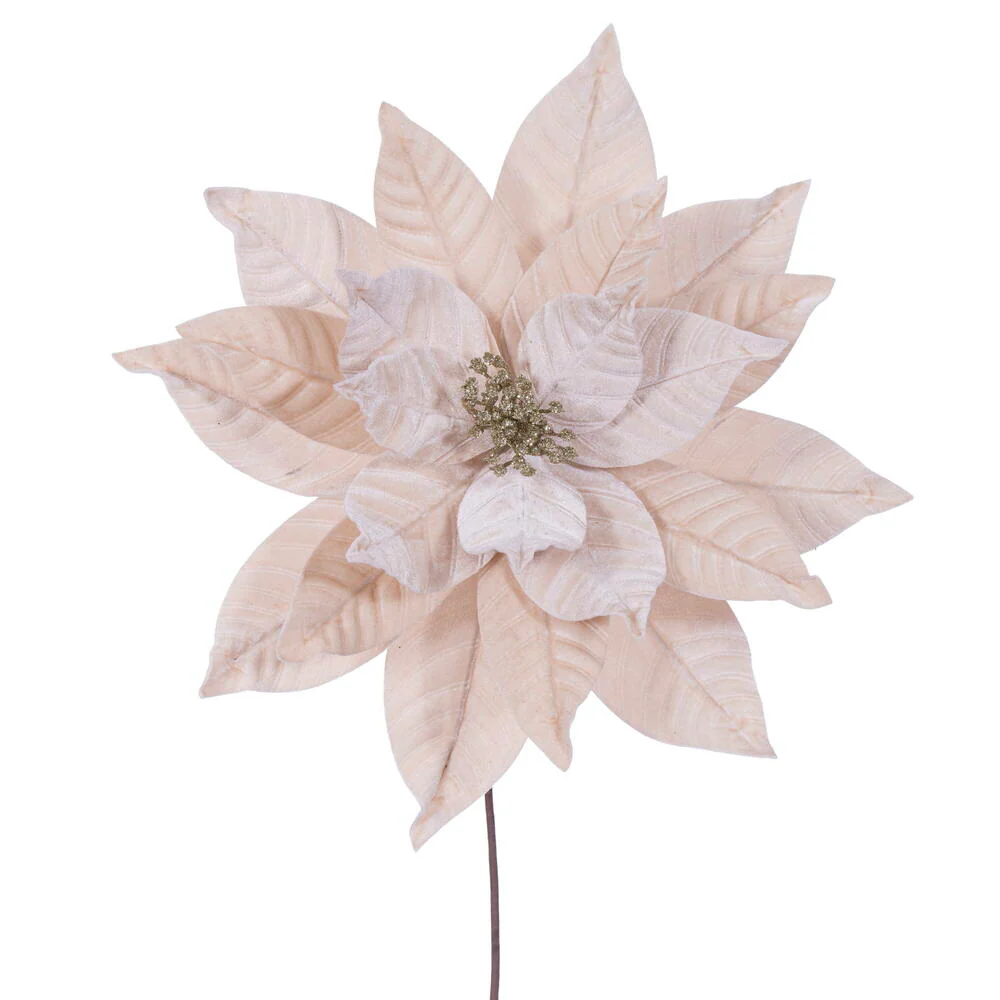 21.5"Hx18"W Artificial Poinsettia Flower Stem -Champagne (Pack of 6)