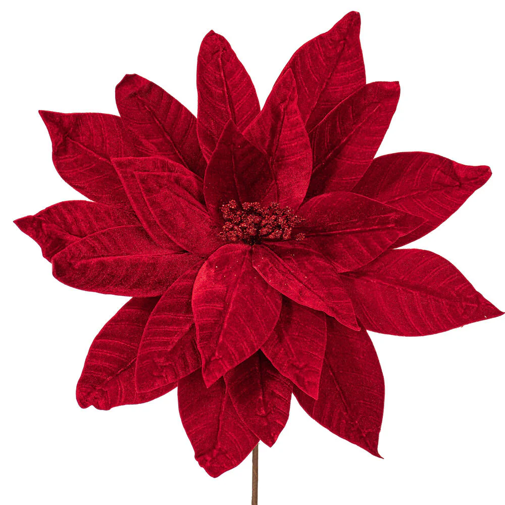 21.5"Hx18"W Artificial Poinsettia Flower Stem -Red (Pack of 6) - Image 2