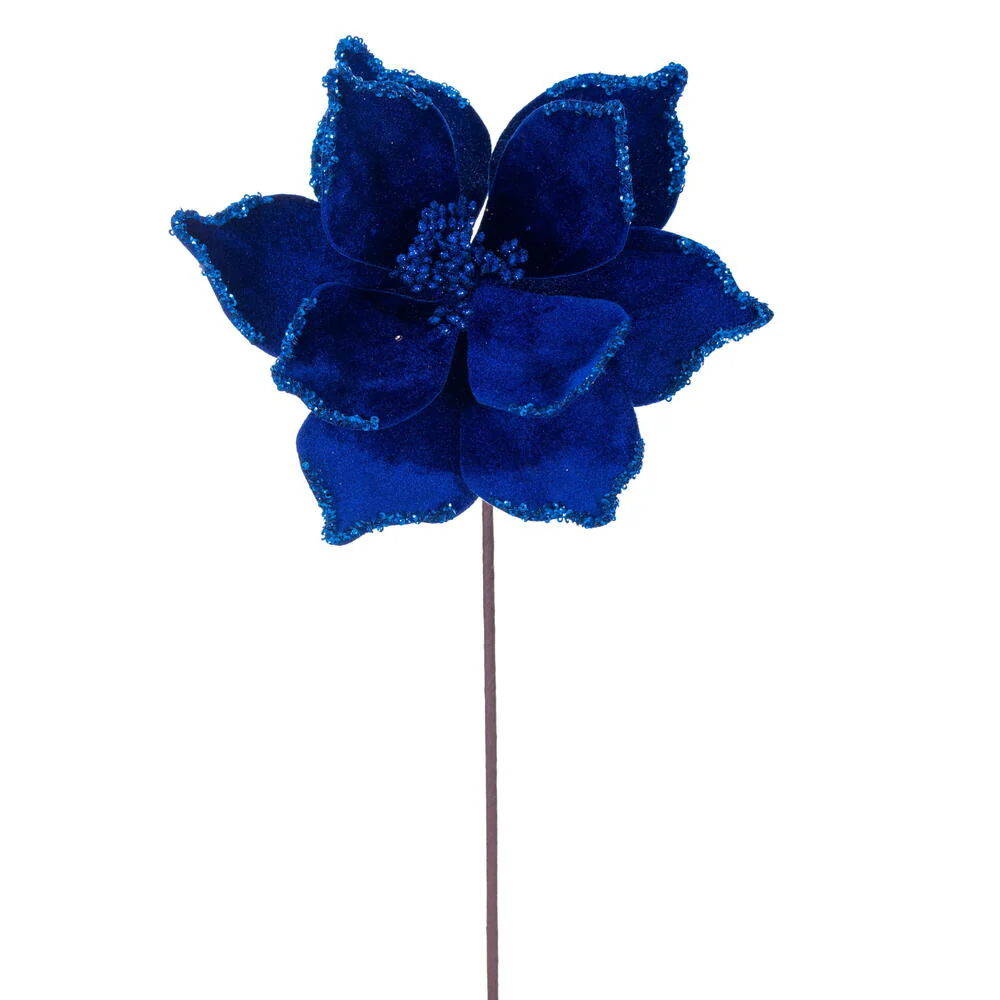 21.5"x10" Glittered Artificial Poinsettia Flower Stem -Blue (Pack of 12)