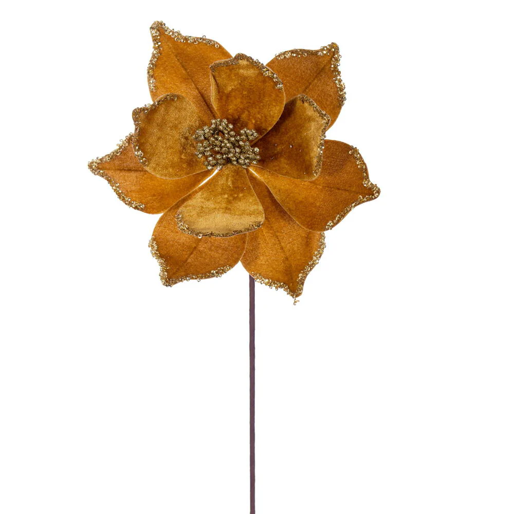 21.5"x10" Glittered Artificial Poinsettia Flower Stem -Gold (Pack of 12)
