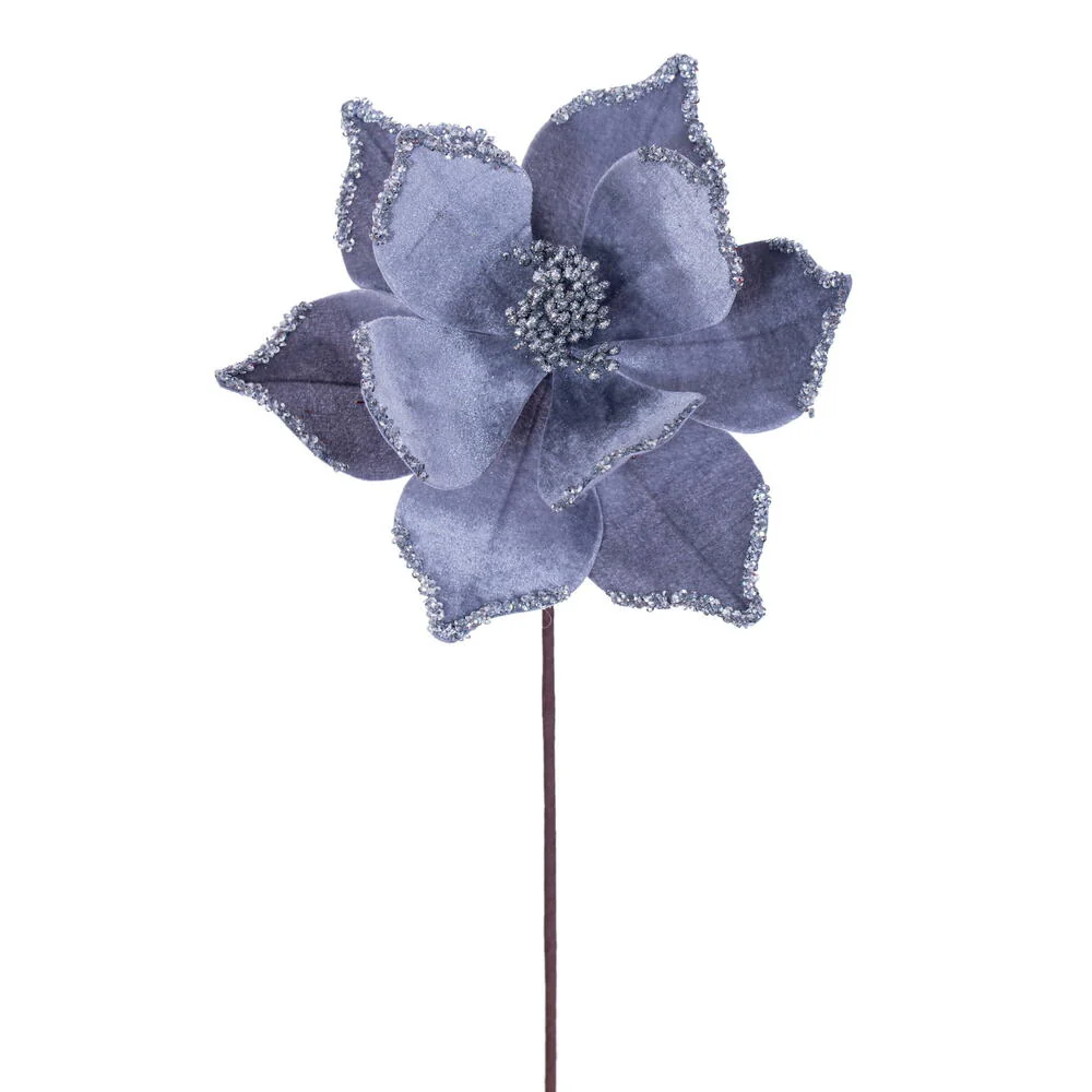 21.5"x10" Glittered Artificial Poinsettia Flower Stem -Silver (Pack of 12)