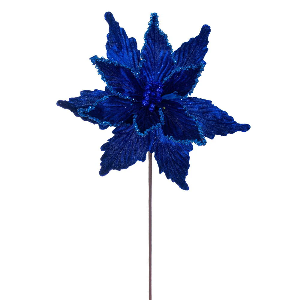 21.5"x12" Glittered Artificial Poinsettia Flower Stem -Blue (Pack of 12)