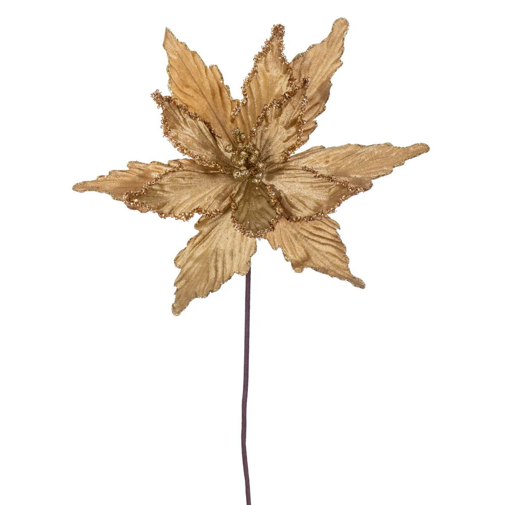 21.5"x12" Glittered Artificial Poinsettia Flower Stem -Gold (Pack of 12)