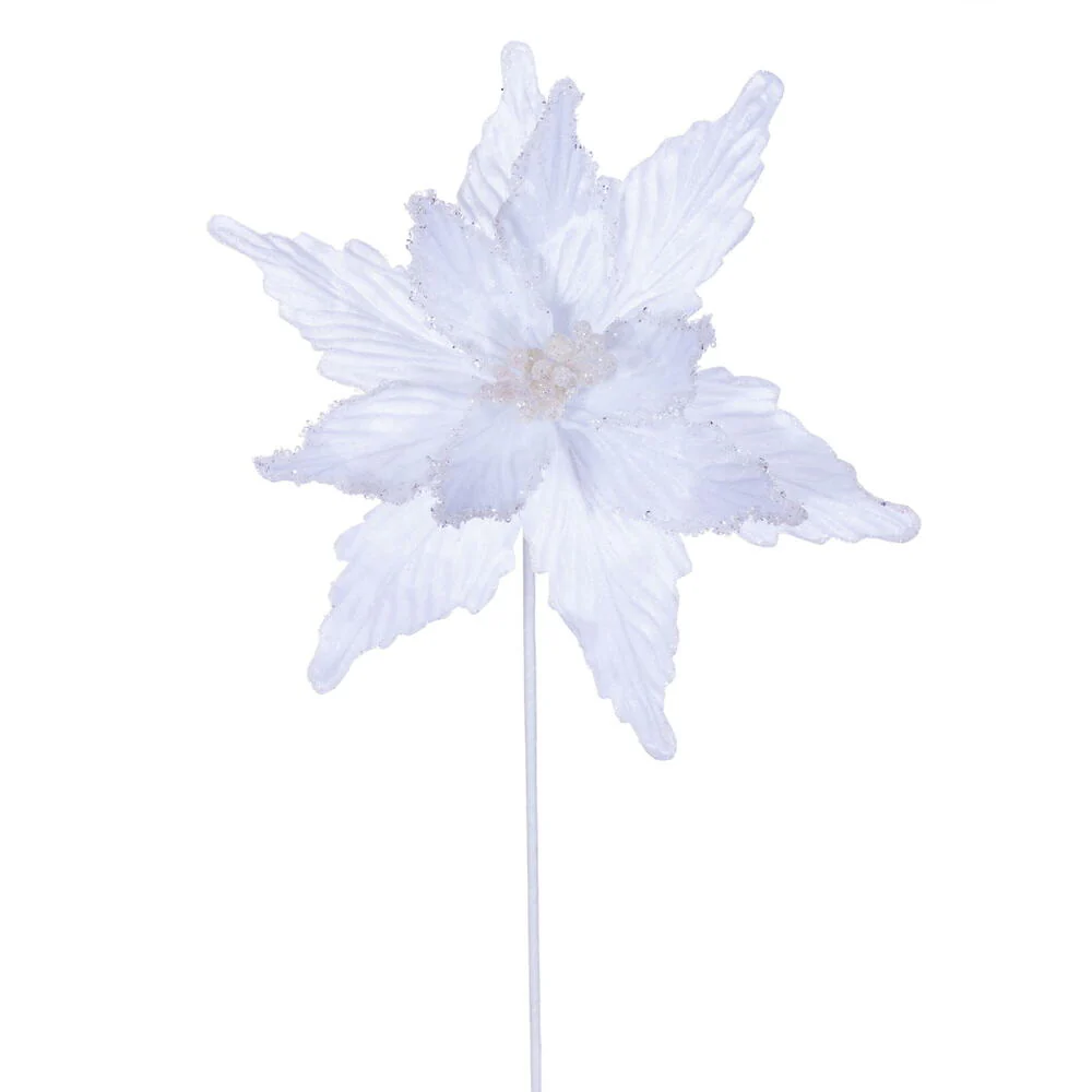 21.5"x12" Glittered Artificial Poinsettia Flower Stem -White (Pack of 12)
