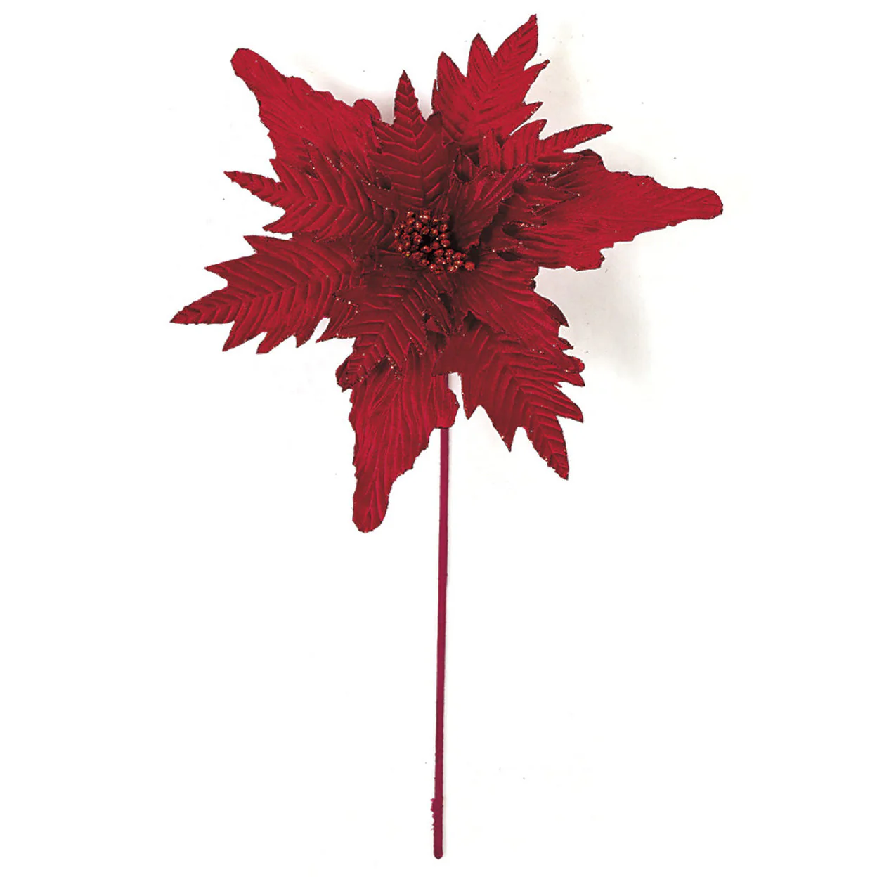 21" Artificial Velvet Poinsettia Flower Stem -Red (Pack of 24)