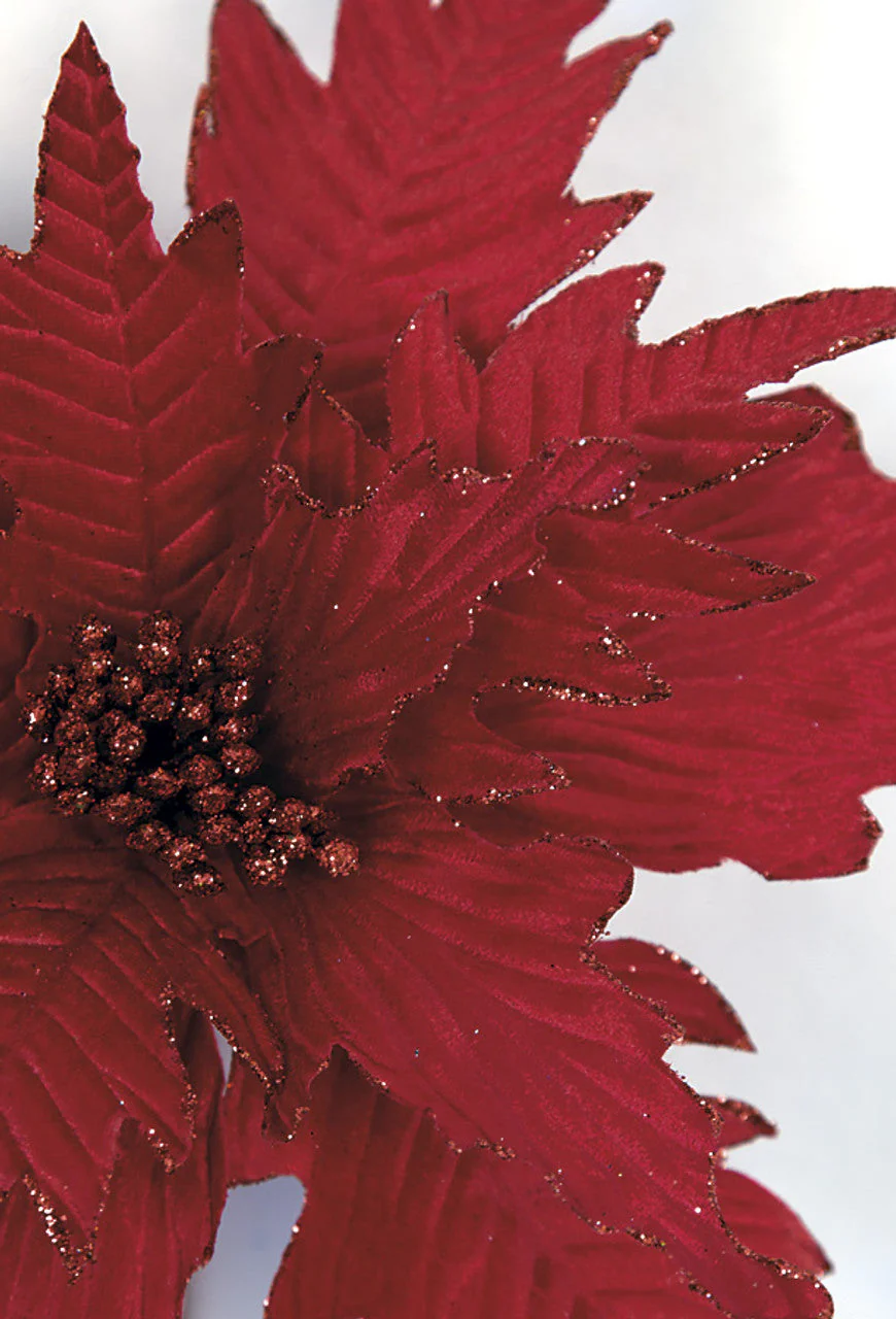 21" Artificial Velvet Poinsettia Flower Stem -Red (Pack of 24) - Image 2