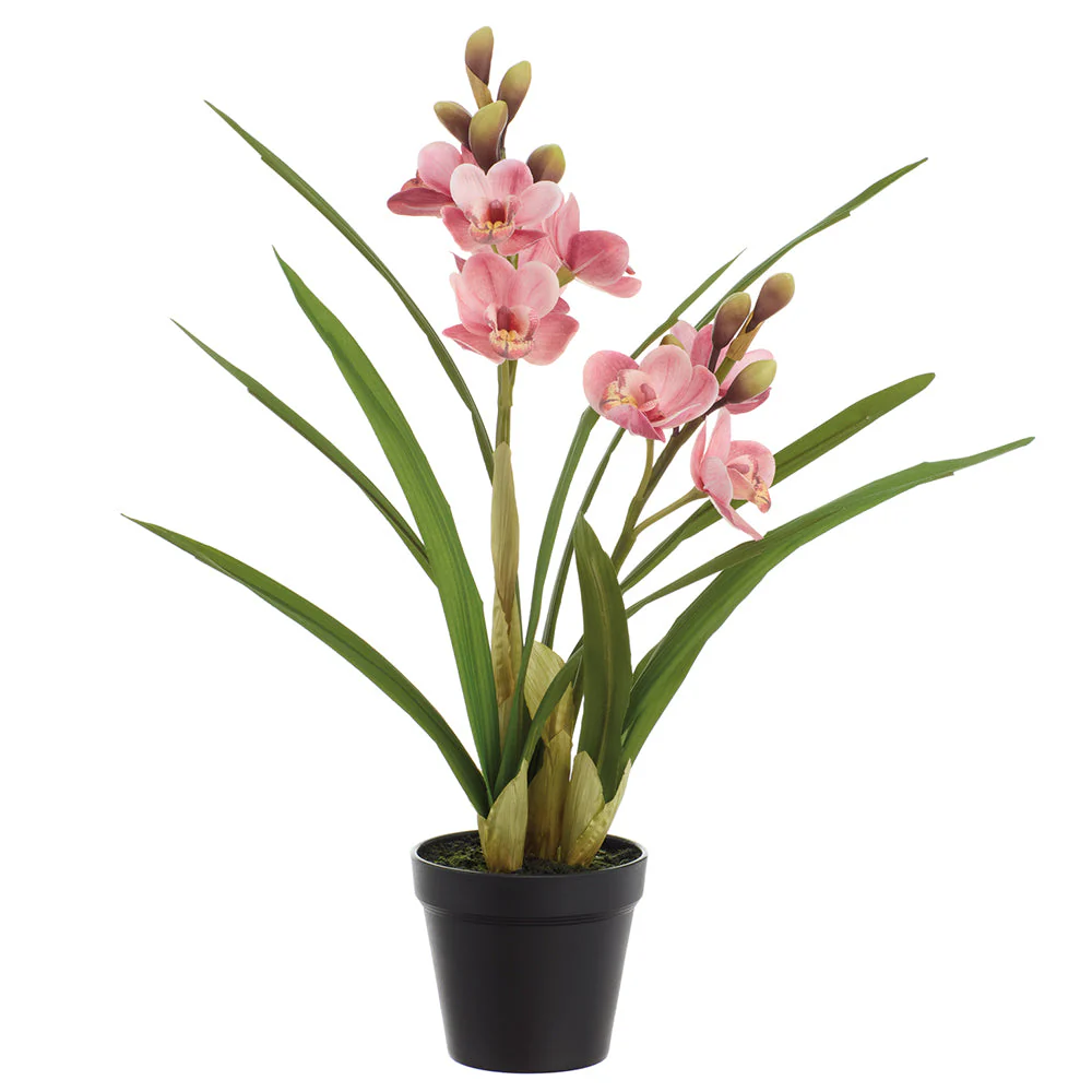 21" Cymbidium Orchid Silk Flower Arrangement w/Plastic Pot -Peach/Pink (Pack of 3)
