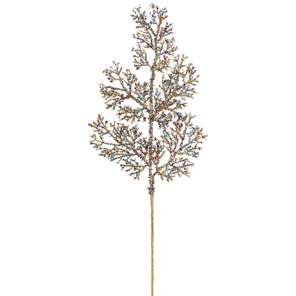 21" Glittered Artificial Coral Twig Stem -Peacock (Pack of 12)