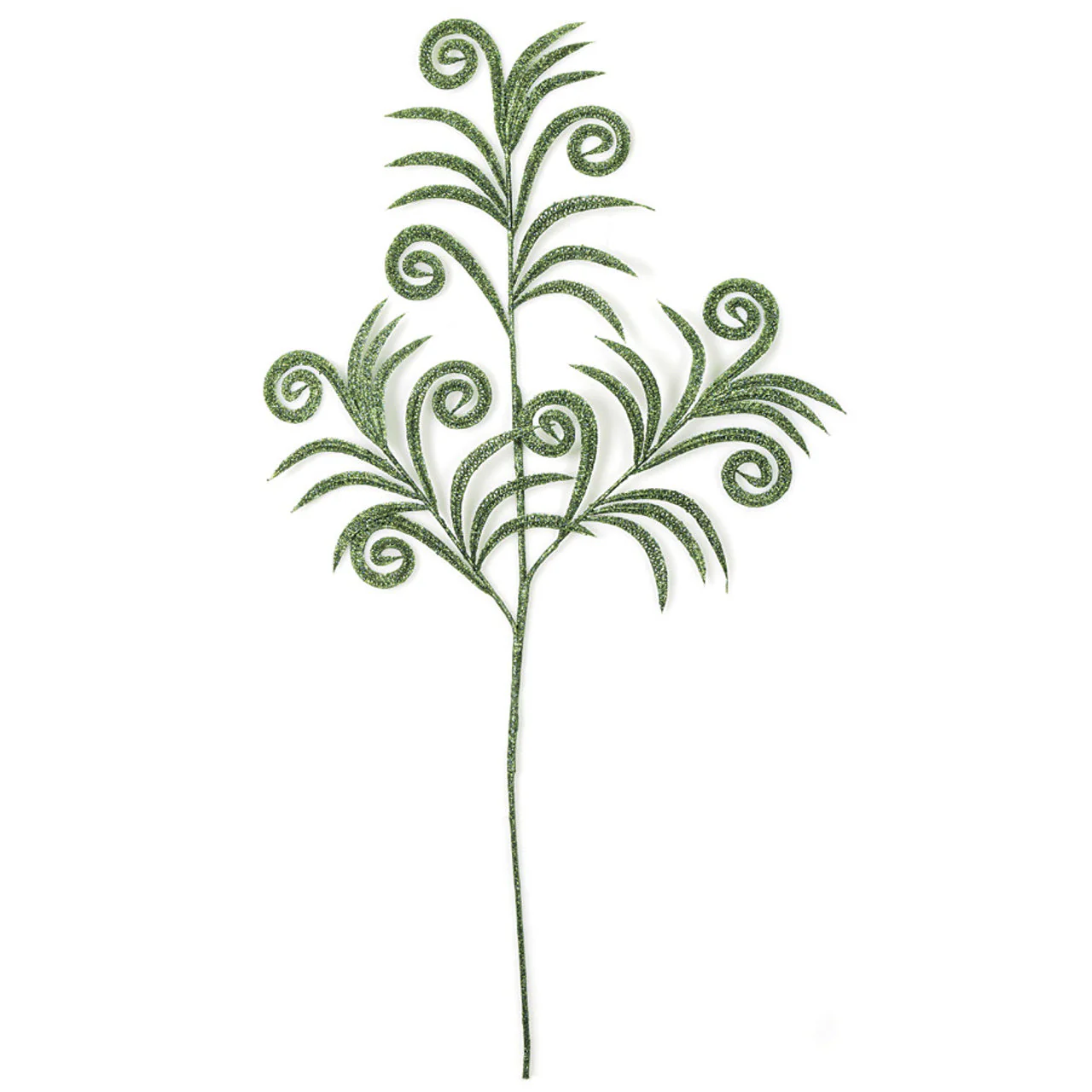 21" Glittered Artificial Peacock Leaf Stem -Green (Pack of 12)