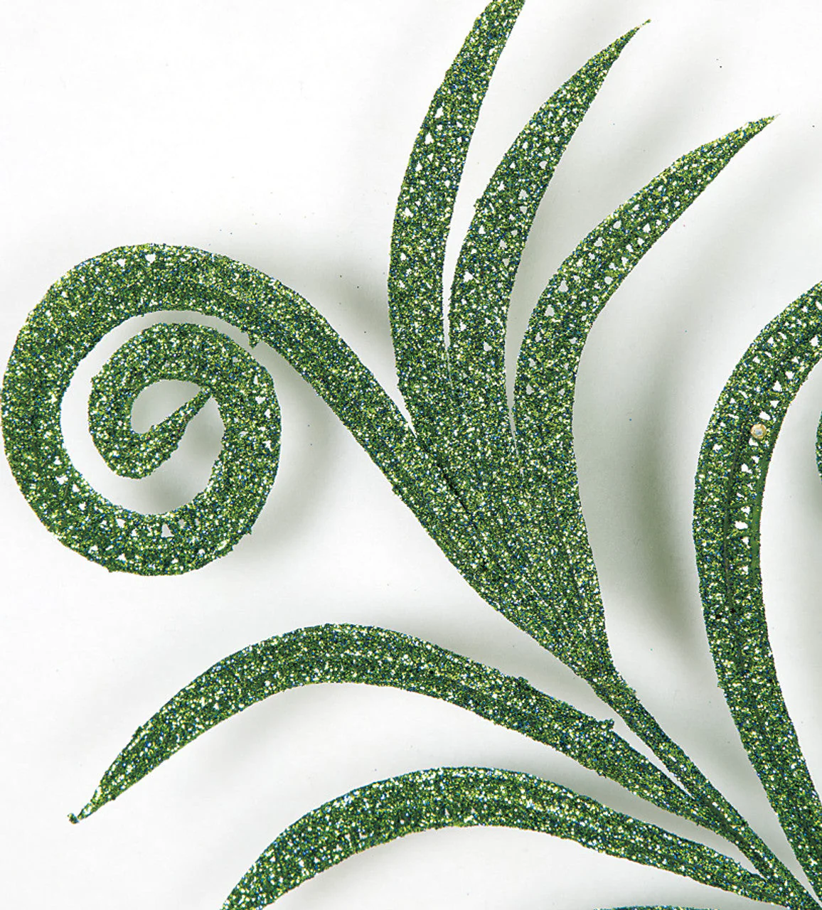 21" Glittered Artificial Peacock Leaf Stem -Green (Pack of 12) - Image 2