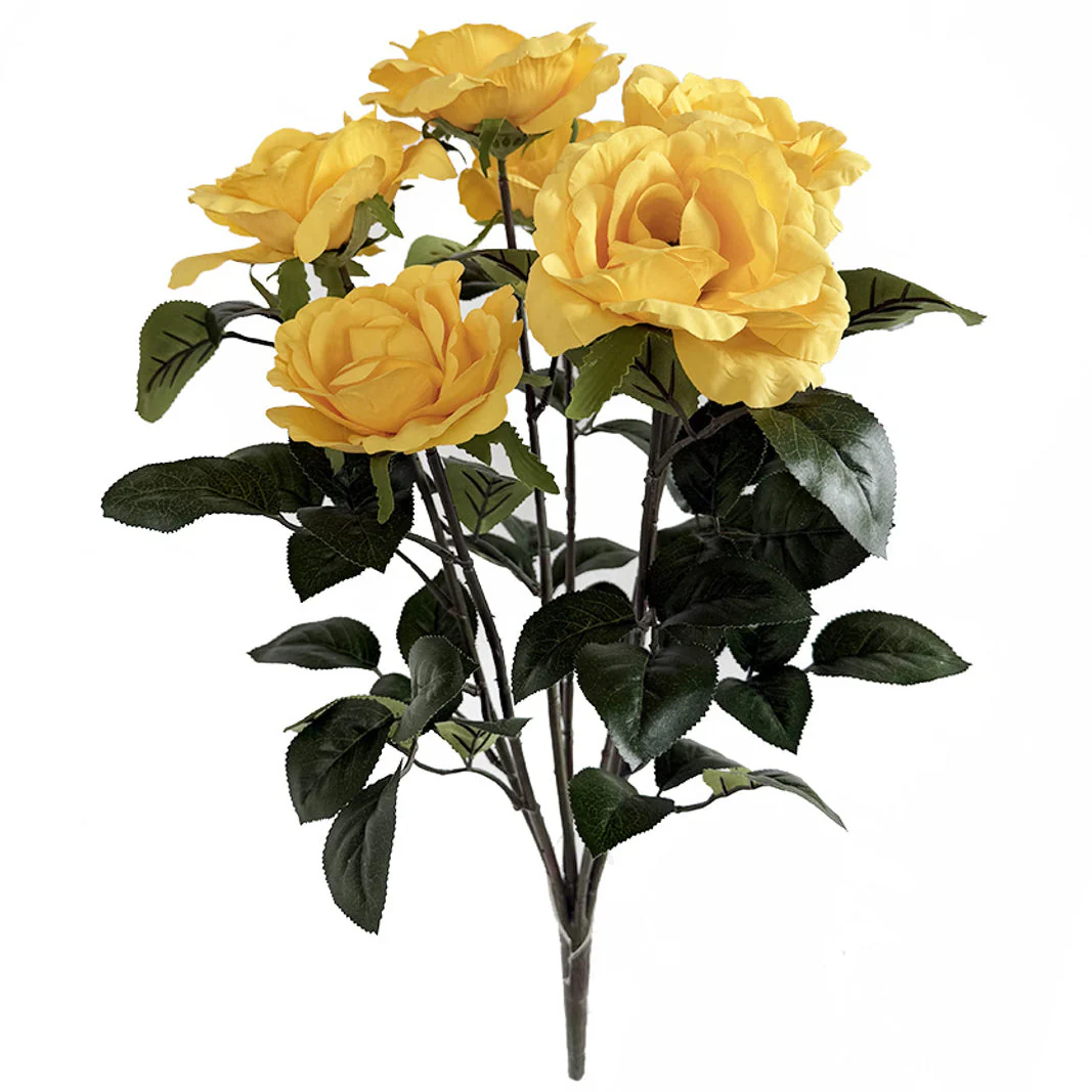 21" IFR Artificial Rose Flower Bush -Yellow (Pack of 6)