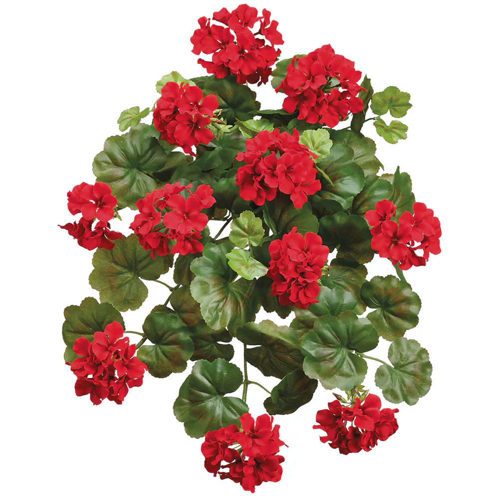 21" Outdoor Water-Resistant Hanging Artificial Geranium Flower Bush -Red (Pack of 6)