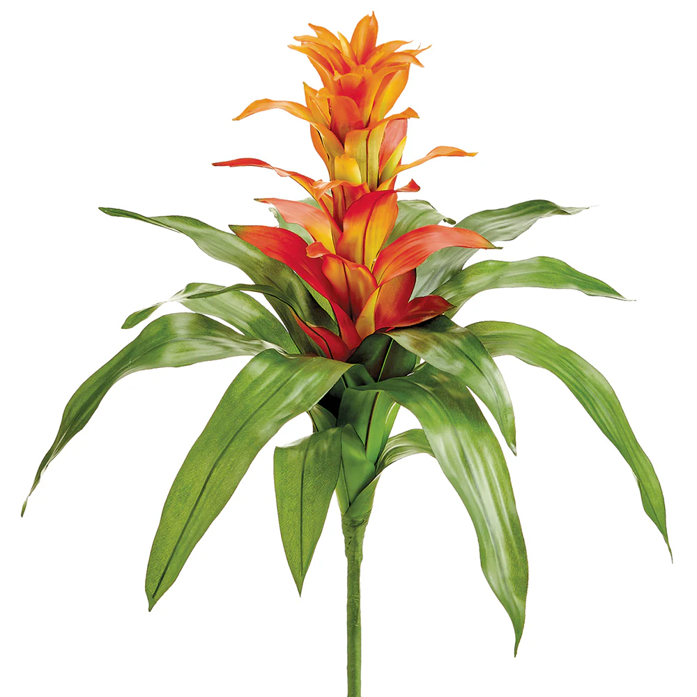 21" Silk Bromeliad Plant Flower Bush -Orange/Flame (Pack of 4)