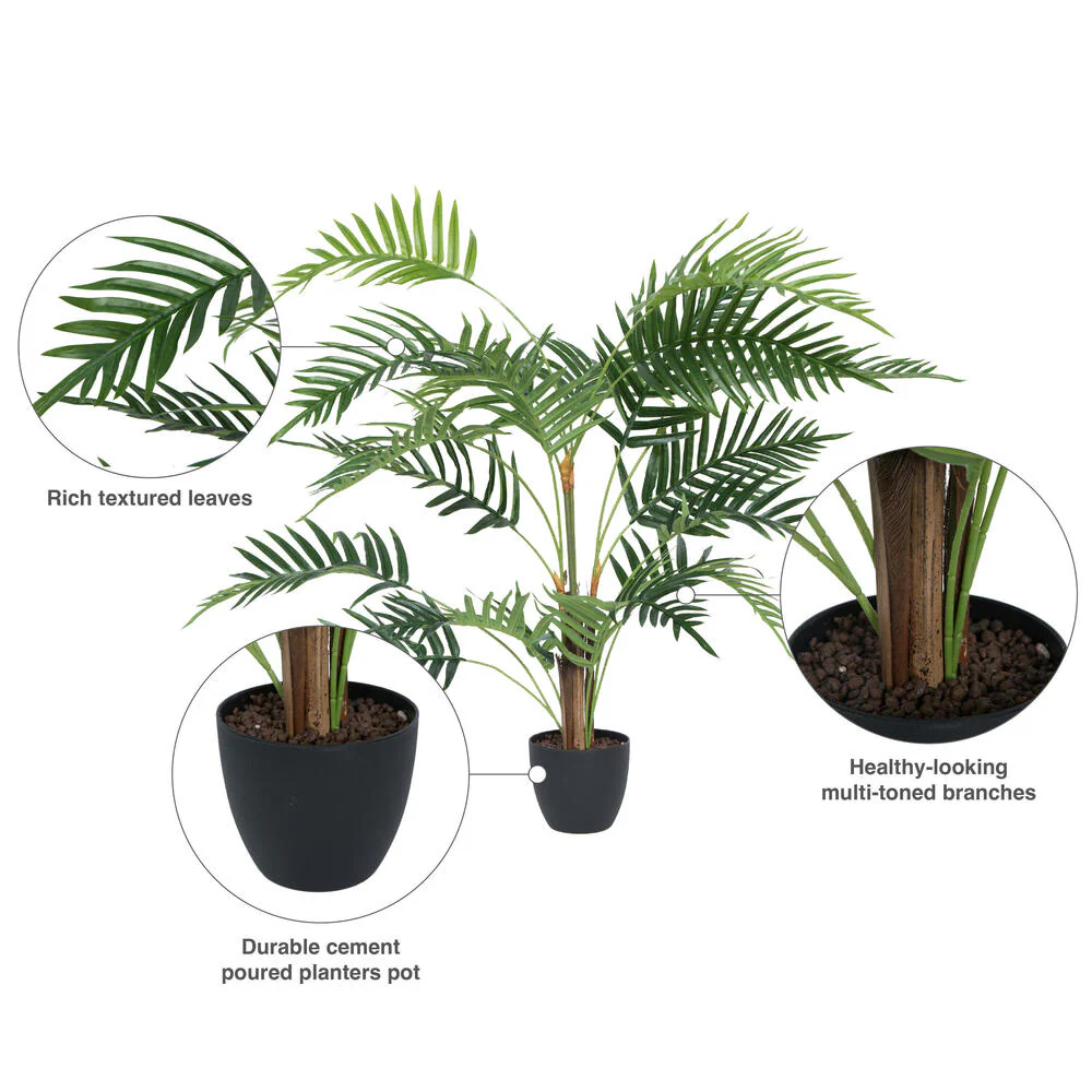 2'11" Real Touch Fern Palm Silk Tree w/Plastic Pot -Green - Image 6
