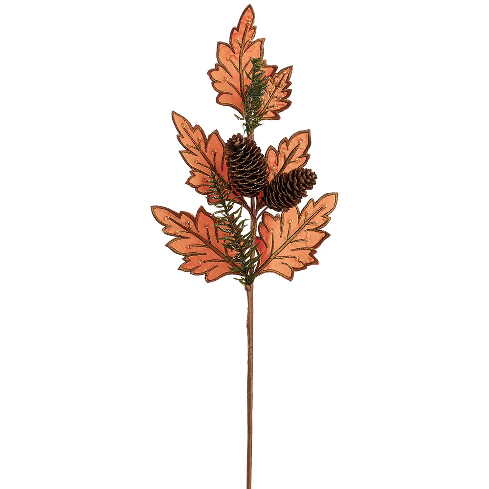 22.5" Artificial Oak Leaf, Pinecone & Pine Stem -Orange (Pack of 12)