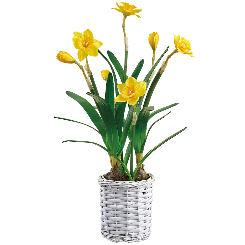 22.5" Daffodil Silk Flower Arrangement w/Basket -Yellow (Pack of 4)