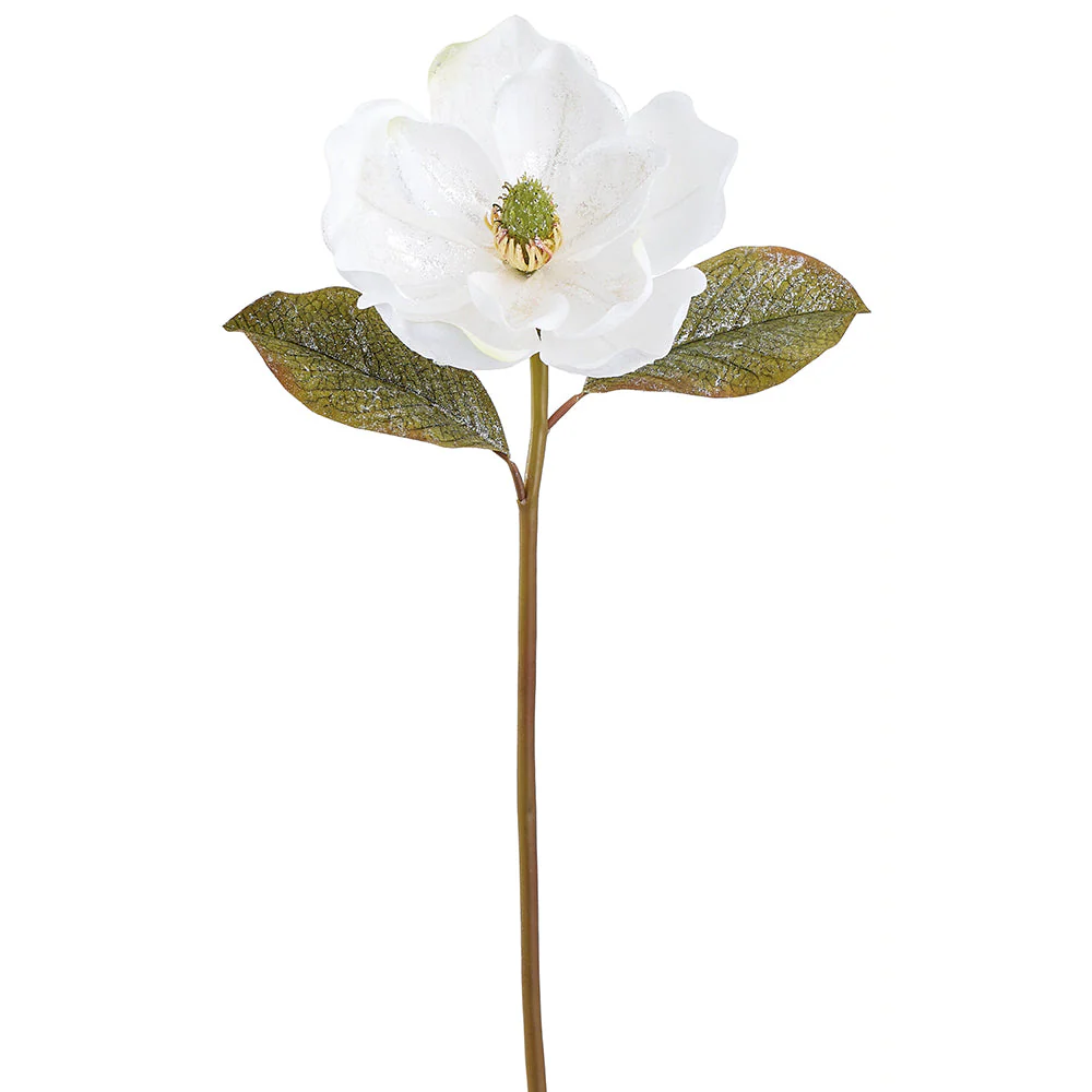 22.5" Glittered Artificial Magnolia Flower Stem -White (Pack of 12)