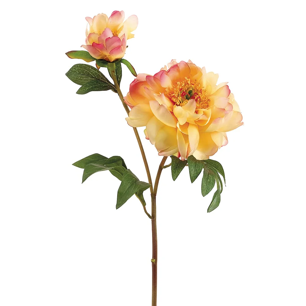 22.5" Hand-Wrapped Silk Vintage Peony Flower Spray -Light Yellow (Pack of 12)