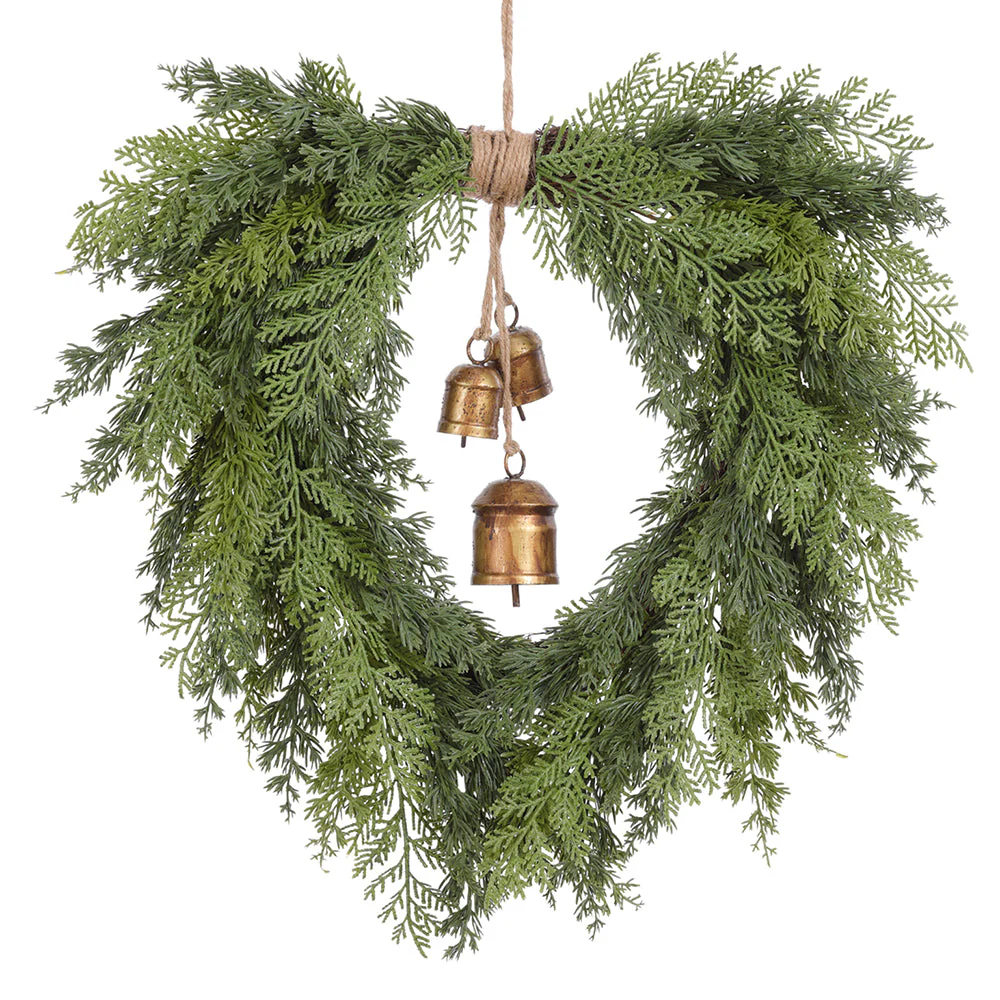 22" Artificial Mixed Cypress & Ball Wreath -Green