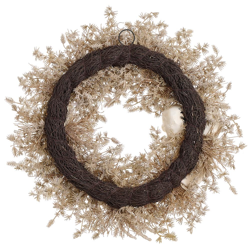 22" Artificial Pine Wreath With Skeletons -Beige/Gray (Pack of 4) - Image 2