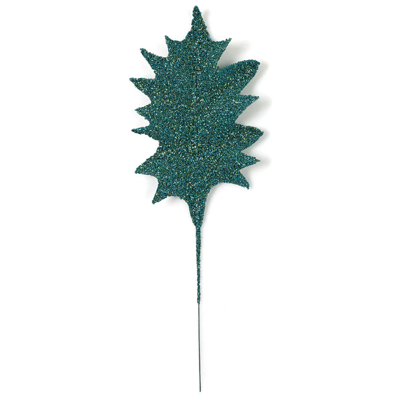 22" Beaded Artificial Holly Leaf Stem -Teal (Pack of 48)