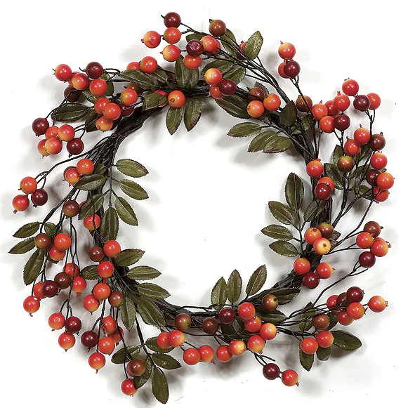 22" Crabapple Artificial Wreath -Red/Fall (Pack of 2)