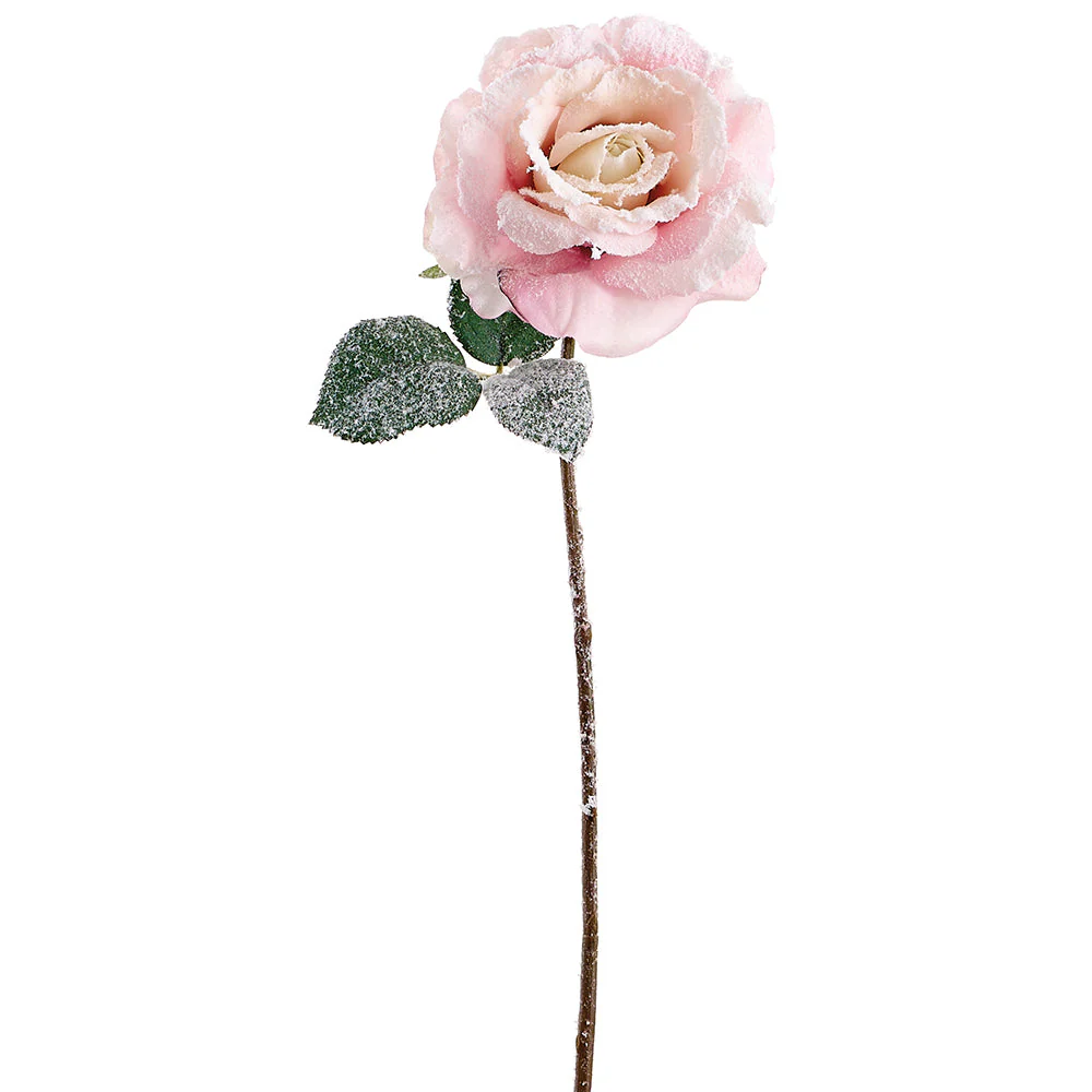 22" Flocked Artificial Rose Flower Stem -Pink (Pack of 12)