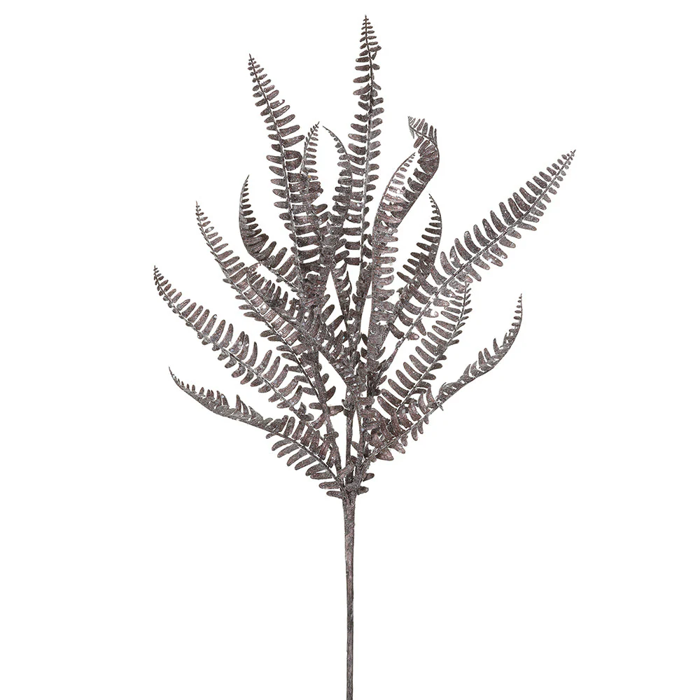 22" Glittered Artificial Fern Leaf Stem -Brown (Pack of 12)