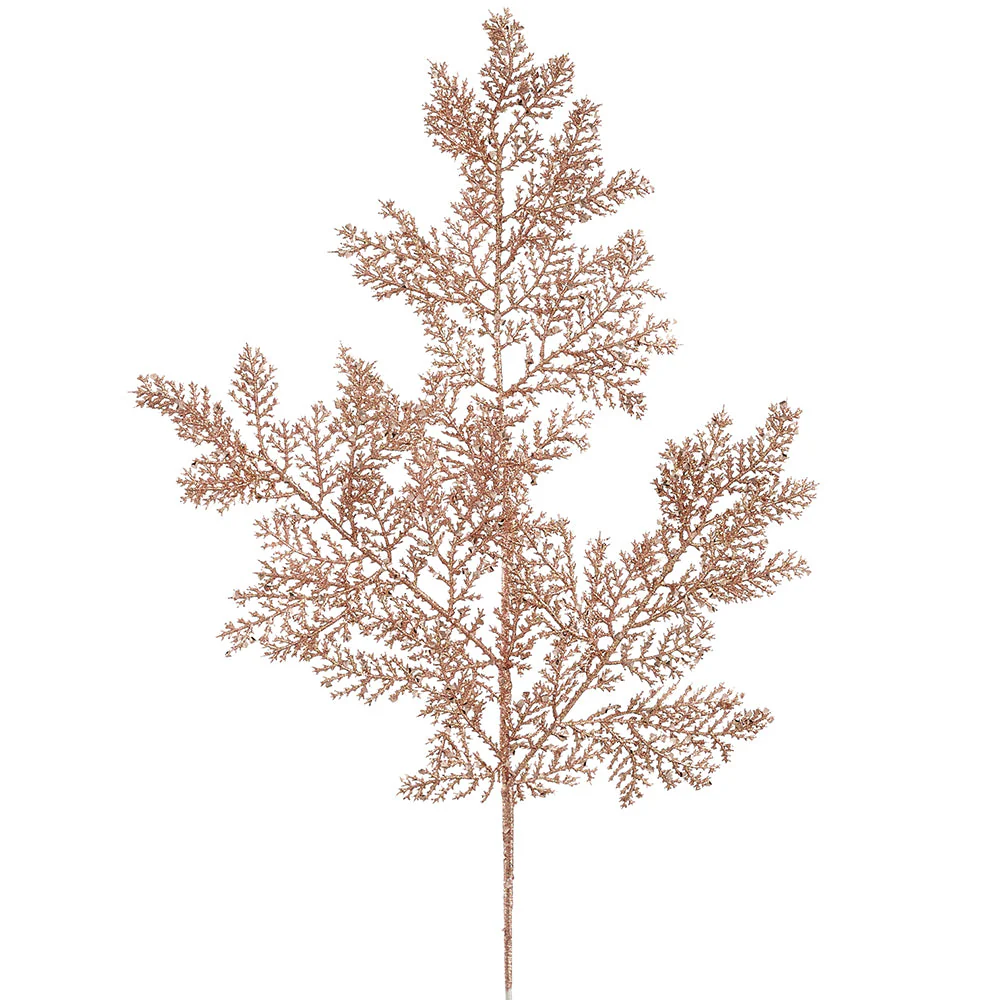 22" Glittered Artificial Lace Fern Leaf Stem -Rose Gold (Pack of 36)
