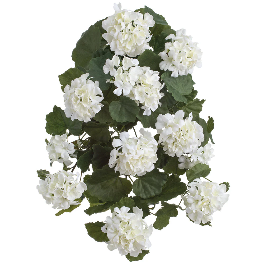 22" Hanging Geranium Silk Flower Bush -White (Pack of 4)