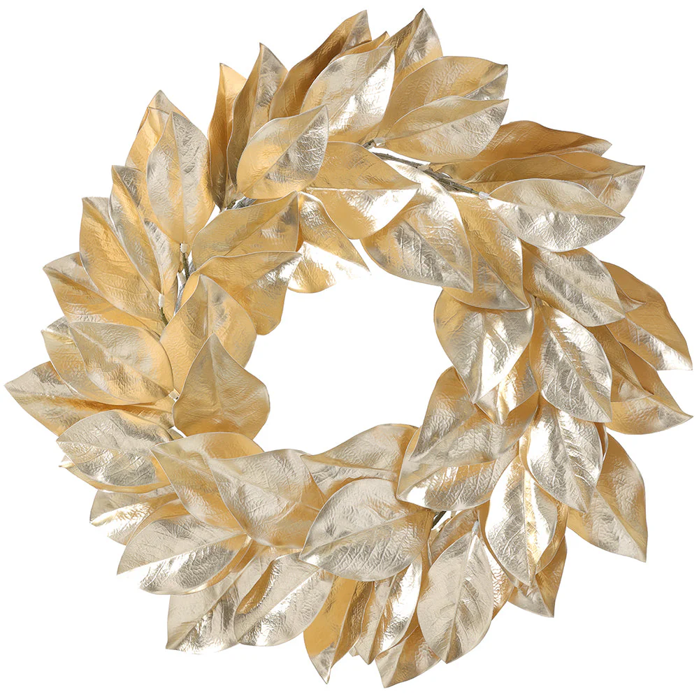 22" Metallic Artificial Magnolia Leaf Wreath -Gold (Pack of 6)