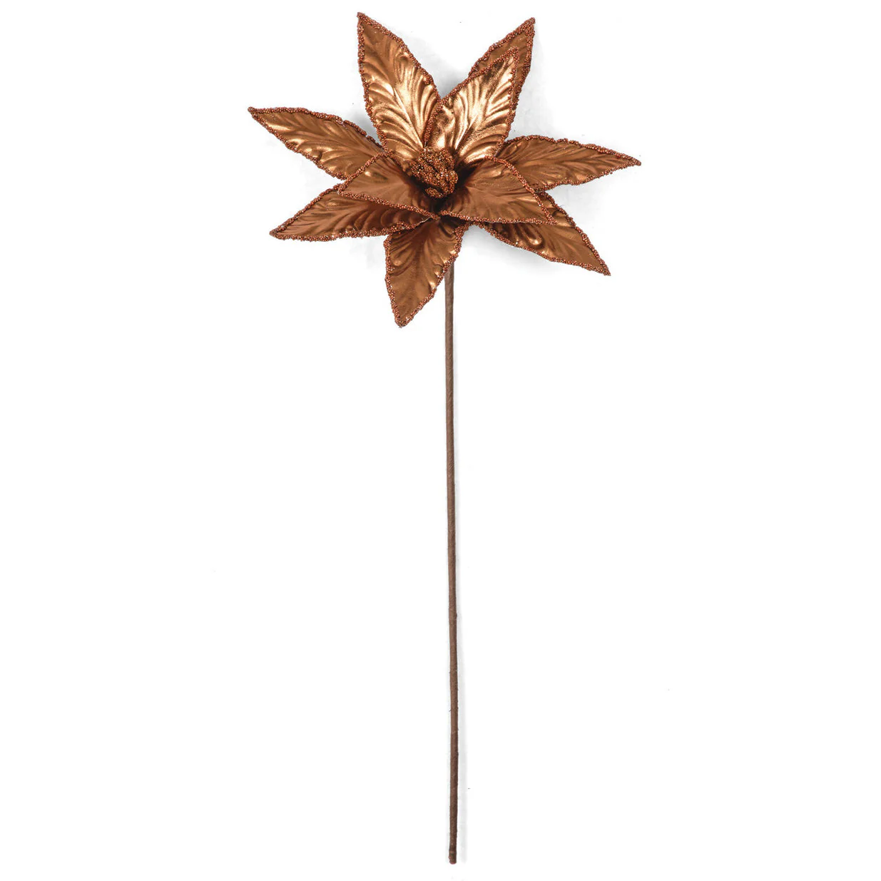 22" Metallic & Beaded Silk Poinsettia Flower Stem -Copper (Pack of 24)