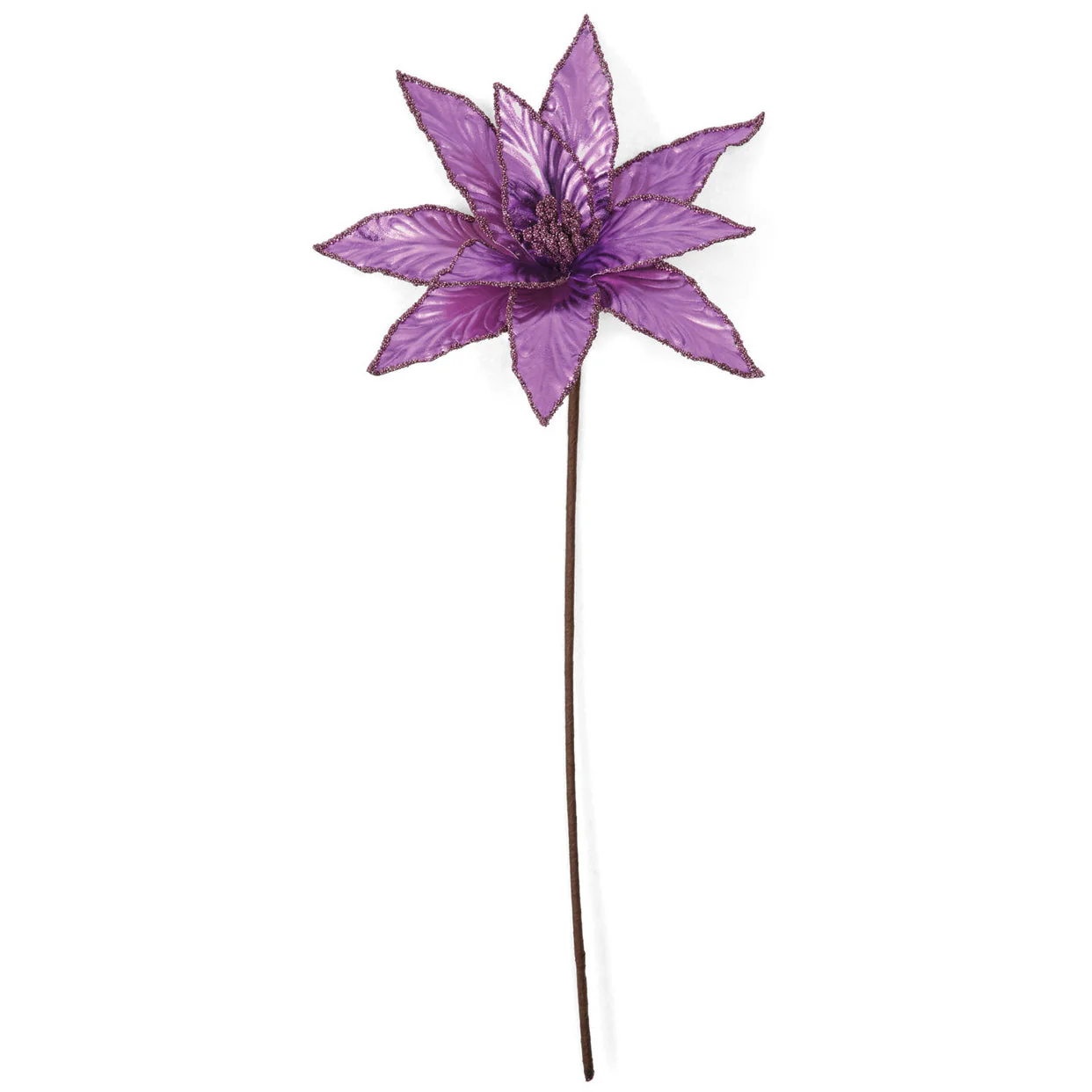 22" Metallic & Beaded Silk Poinsettia Flower Stem -Purple (Pack of 24)