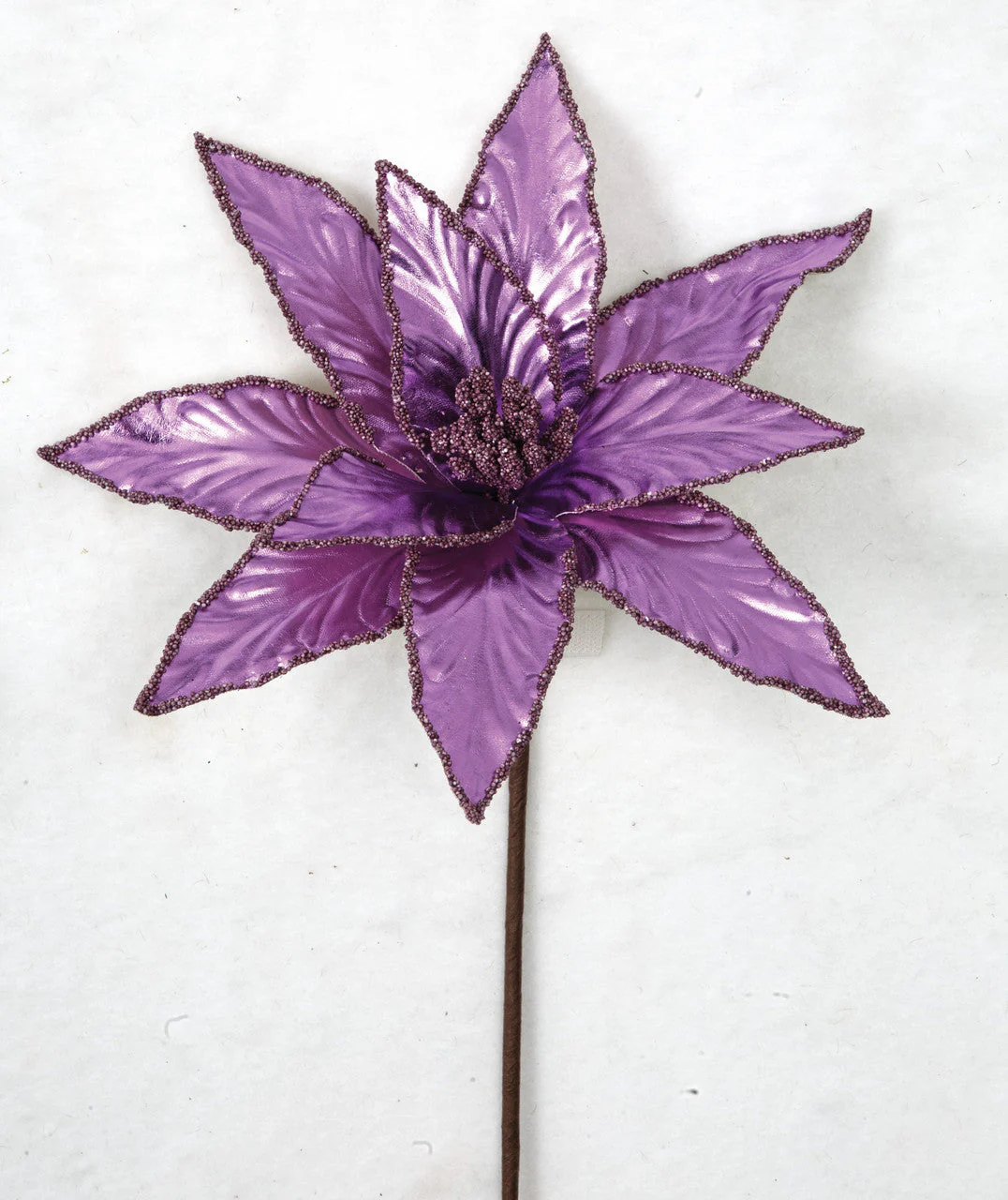22" Metallic & Beaded Silk Poinsettia Flower Stem -Purple (Pack of 24) - Image 2