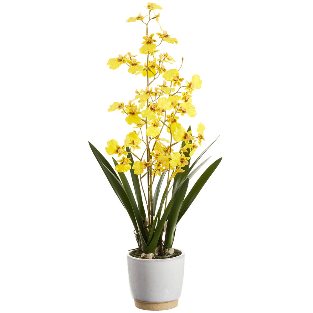 22" Oncidium Orchid Silk Flower Arrangement w/Ceramic Vase -Yellow (Pack of 6)
